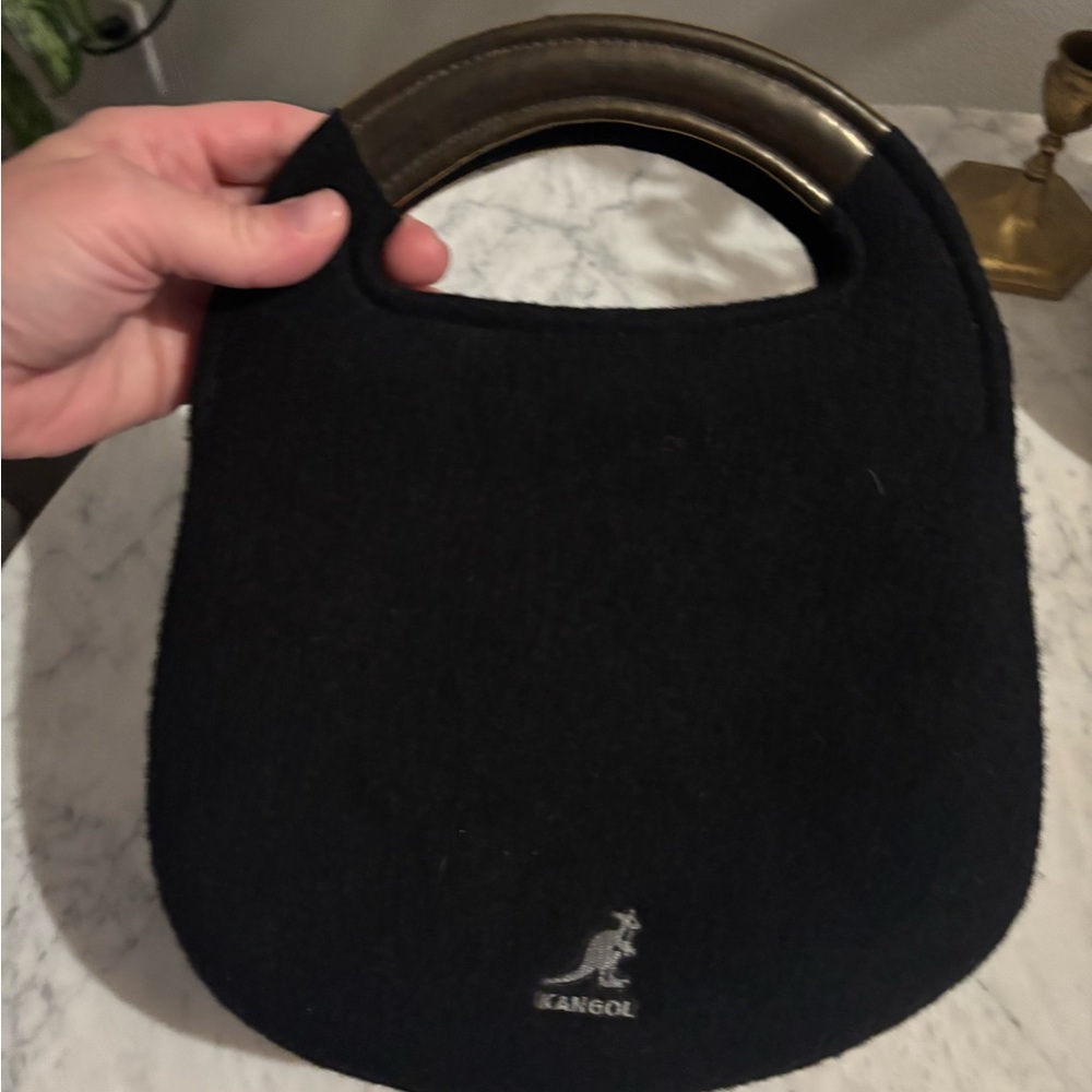 Kangol Y2K vintage wool bucket bag purse -black - crescent shape
